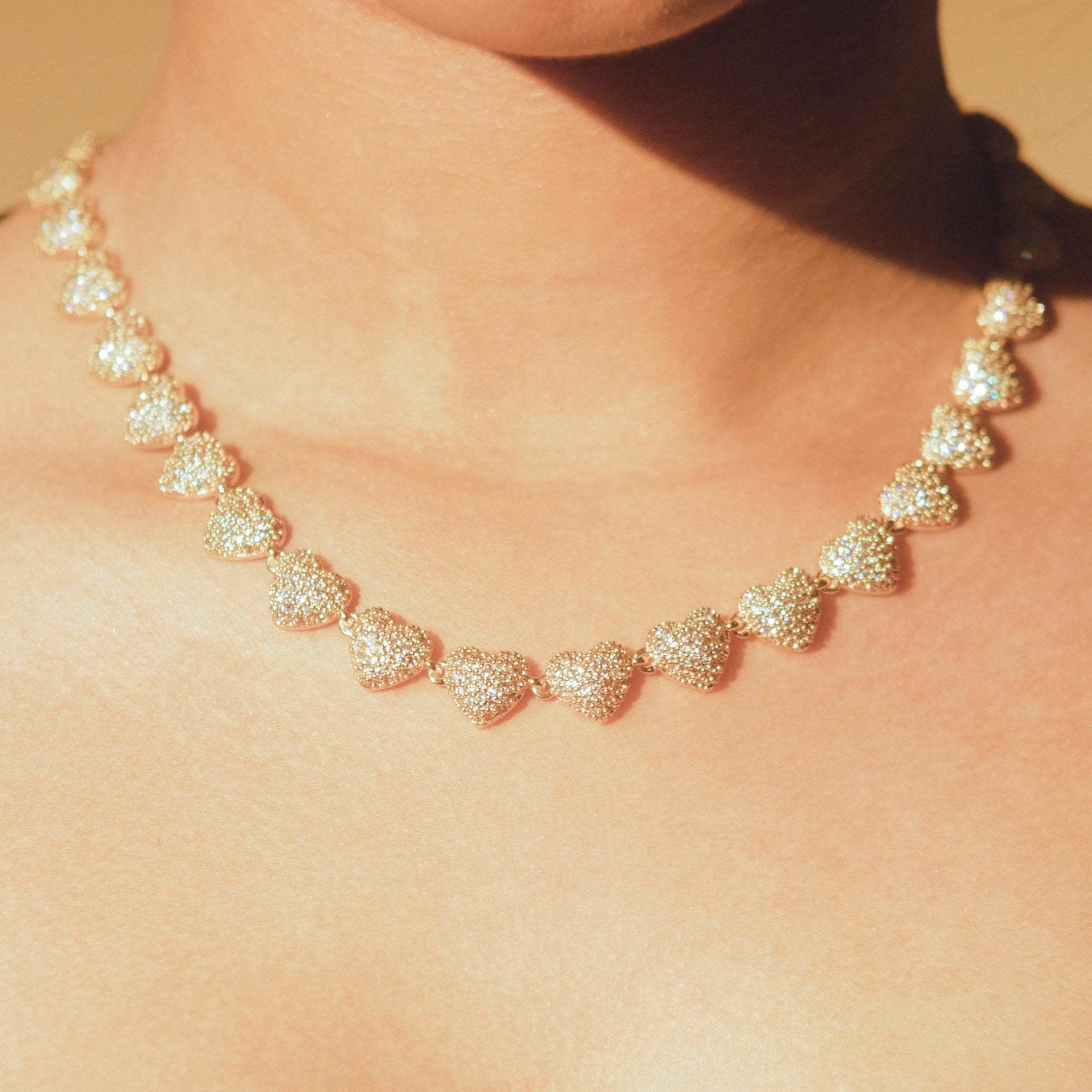 10mm Iced Heart Necklace - Gold - Cernucci